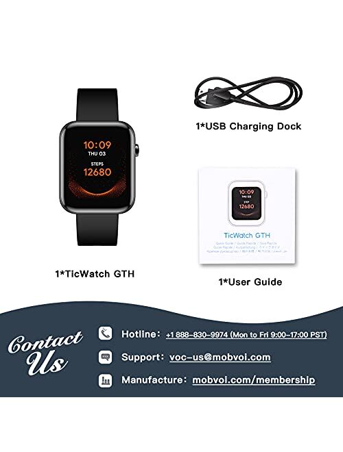TicWatch GTH smartwatch 24H Skin Temperature Measurement Blood Oxygen 24H Heart Rate Monitoring Sleep Tracking 5ATM Water Resistant Rating Stress Tracking 10 Days Battery