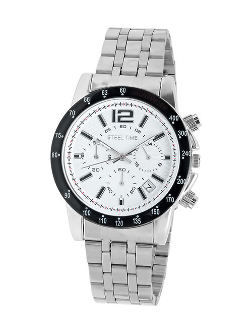 Steel Time White & Stainless Steel Chronograph Watch