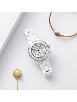 2021 New Arrival White Ceramic Watch Women Quartz Chronograph Function Waterproof Luminous Sports Watch Lady J12 Design