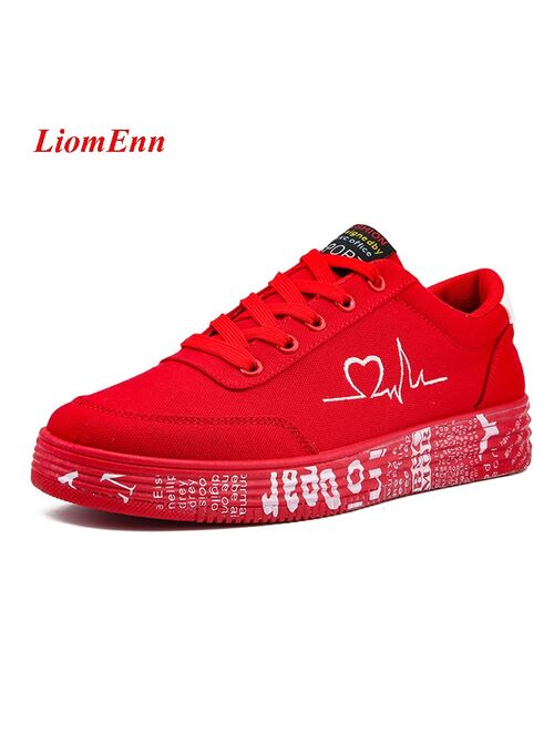 Women's Canvas Sneakers  2021 Flat Sport Shoes Woman Men Unisex heart Design Ladies Red Casual Vulcanized Shoe Tennis Size 35-44