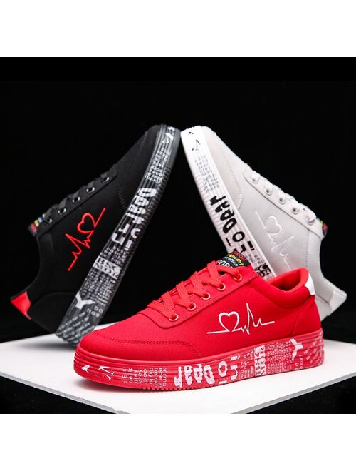 Women's Canvas Sneakers  2021 Flat Sport Shoes Woman Men Unisex heart Design Ladies Red Casual Vulcanized Shoe Tennis Size 35-44