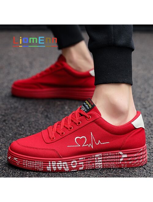 Women's Canvas Sneakers  2021 Flat Sport Shoes Woman Men Unisex heart Design Ladies Red Casual Vulcanized Shoe Tennis Size 35-44