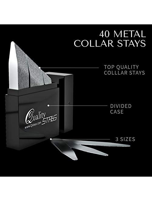 Metal Collar Stays for Men – Set of 40 Dress Shirt Collar Stays for Men, 3 Sizes in a Divided Box by Quality Stays