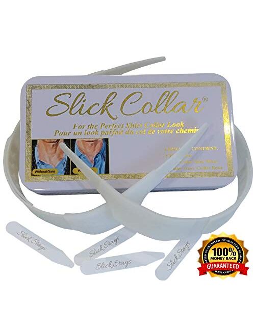 Slick Collar Adjustable Shirt Collar Support Bonus 3 Piece Set with Collar Stays for Men and Women with Women's Slick Collar Slim and EDC Metal Box