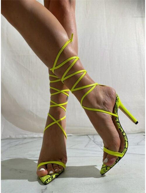 Shein Snakeskin Print Tie Leg Sandals