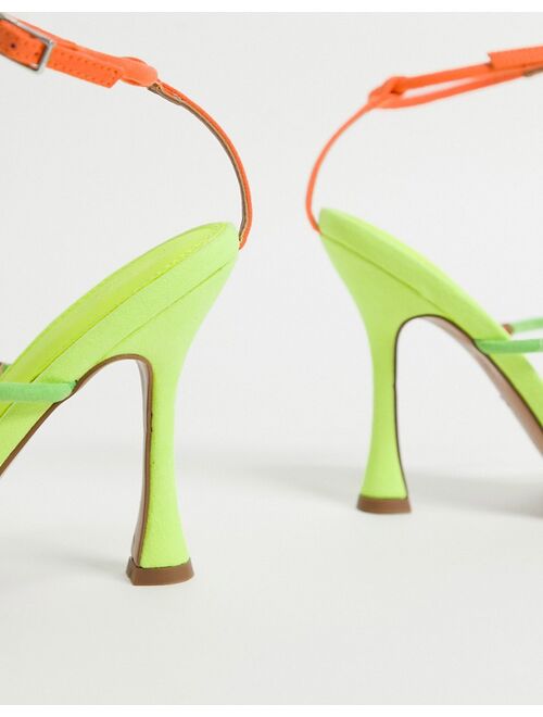 ASOS DESIGN Negotiate barely there diamante high-heeled sandals in neon
