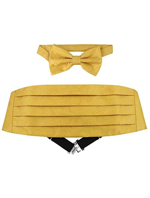 Vesuvio Napoli Cumberbund & BowTie GOLD Color PAISLEY Design Men's Cummerbund Bow Tie Set