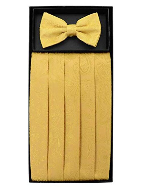 Vesuvio Napoli Cumberbund & BowTie GOLD Color PAISLEY Design Men's Cummerbund Bow Tie Set