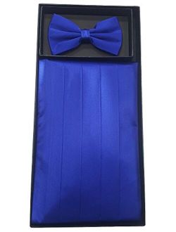 SILK Cumberbund & BowTie Solid ROYAL BLUE Color Men's Cummerbund Bow Tie Set
