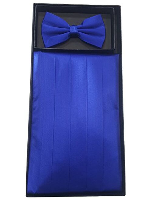 Vesuvio Napoli SILK Cumberbund & BowTie Solid ROYAL BLUE Color Men's Cummerbund Bow Tie Set