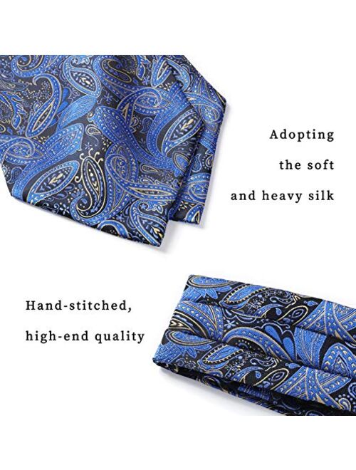 HISDERN Men's Cravat Ascot Ties Paisley Jacquard Woven Floral Luxury Ascot Scarf Tie and Handkerchief Set
