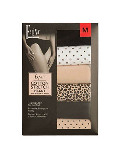 Felina Ladies’ Cotton Stretch Hi-Cut Bikini Panty 6-Pack Assortment