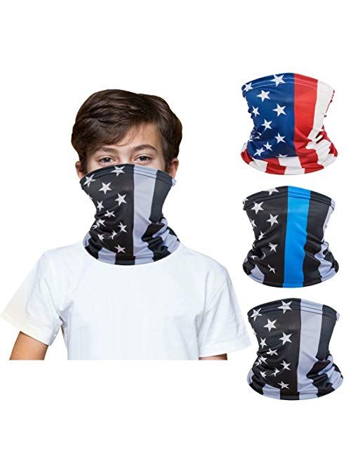 [3 Pack] Kids Face Bandanas Neck Gaiter, Reusable Mask Scarf Washable Fabric Cloth Balaclava for 3-12 Years Boys Girls