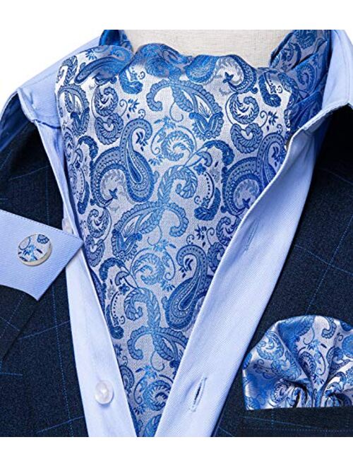 DiBanGu Cravat Ties For Men Plaids Paisley Ascot Scarf Tie with Pocket Square Cufflinks Wedding Party