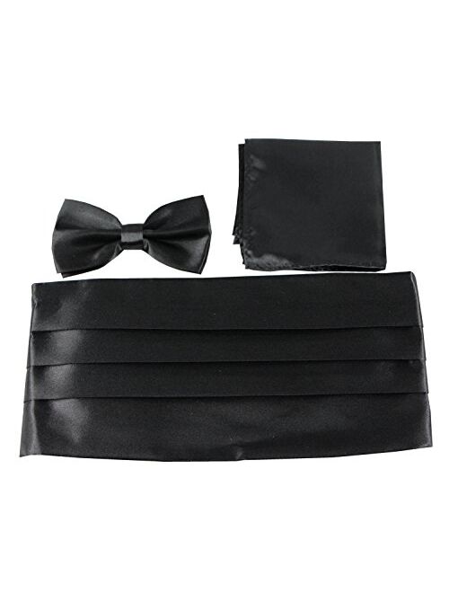 Keywin Men's Poly Satin Bow Tie & Pocket Square & Cummerbund Sets Tuxedo Prom Wedding