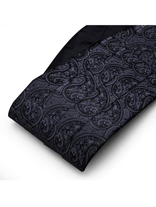 Barry.Wang Men Paisley Cummerbund and Pre-tied Bow Tied with Pocket Square Silk Satin Belt