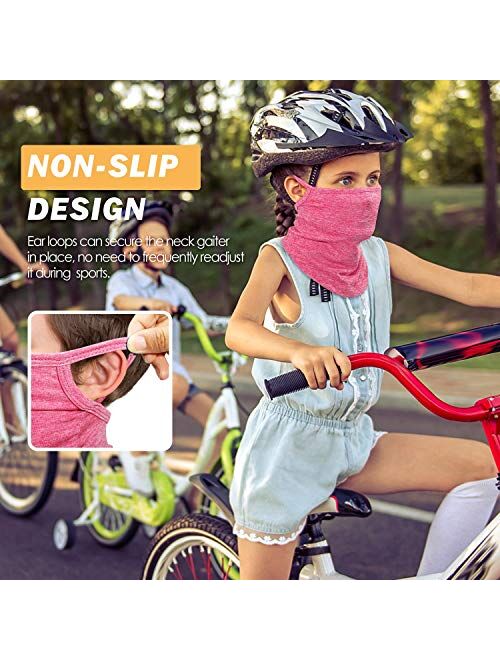 MoKo Kids Neck Gaiter Face Mask, 3 Pack Scarf Bandana Mask with Ear Loops for Kids Balaclava UV Sun Protection Dust Wind Proof Children Outdoors Cycle Skating Bandanas He