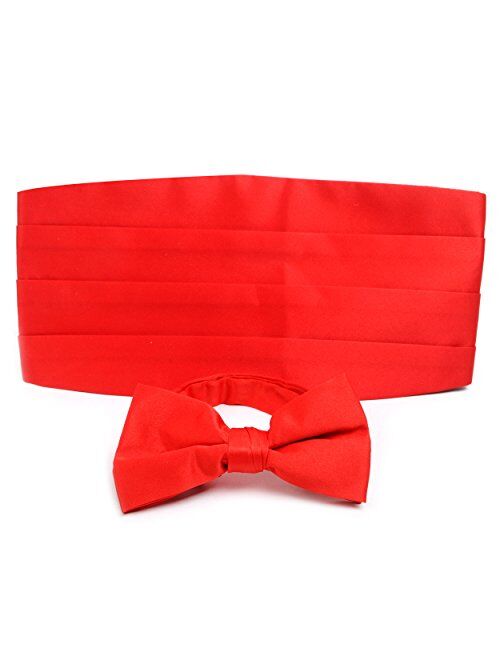 Adult Solid Poly Satin - Bow Tie and Cummerbund Sets, Red by Umo Lorenzo