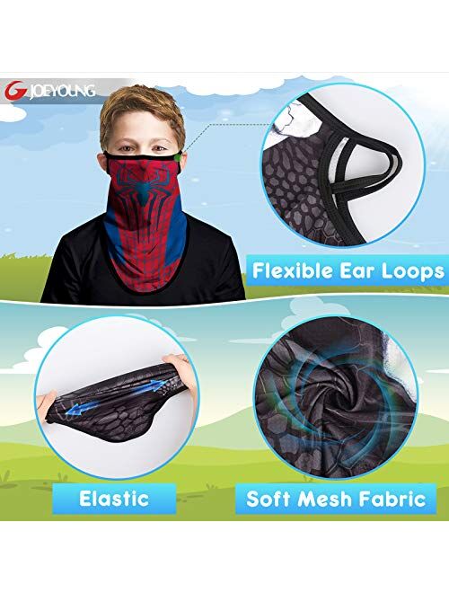 JOEYOUNG Kids Face Mask Bandanas with Ear Loops Neck Gaiter Skull Mask UV Sun Mask Dust Half Face Mask for Cycling, 4-13 Years Boys/Girls/Children/Youth Mask for Outdoor,