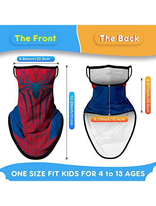 JOEYOUNG Kids Face Mask Bandanas with Ear Loops Neck Gaiter Skull Mask UV Sun Mask Dust Half Face Mask for Cycling, 4-13 Years Boys/Girls/Children/Youth Mask for Outdoor,