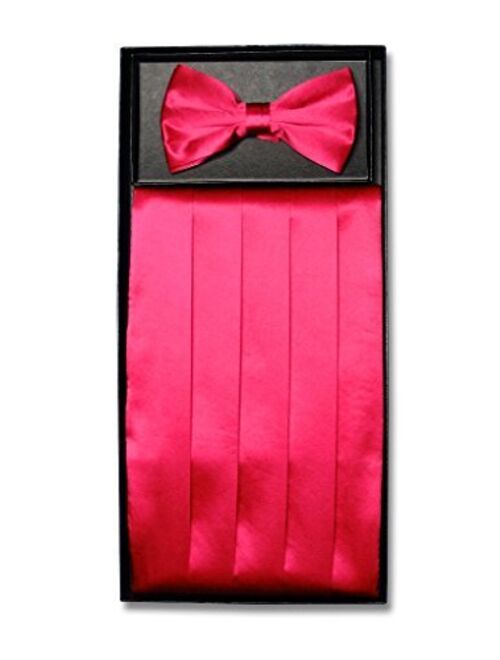 Vesuvio Napoli SILK Cumberbund BowTie Solid HOT PINK FUCHSIA Color Men's Cummerbund Bow Tie Set