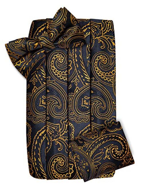 DiBanGu Mens Formal Cummerbund Bow Tie Pocket Square Cufflinks Paisley Floral Set for Suit Tuxedo