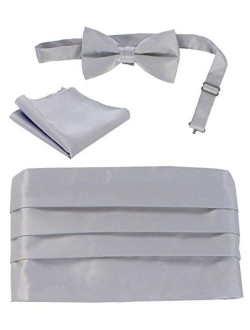 Men's Adjustable Satin And Paisley Cummerbund Set With Formal Bow Tie and Pocket Square