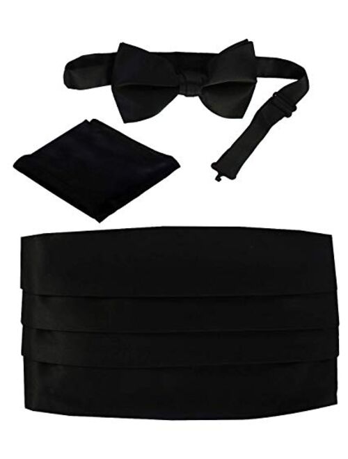Gioberti Men's Adjustable Satin And Paisley Cummerbund Set With Formal Bow Tie and Pocket Square
