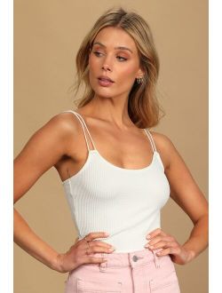 Double Duty White Ribbed Double Strap Cropped Cami