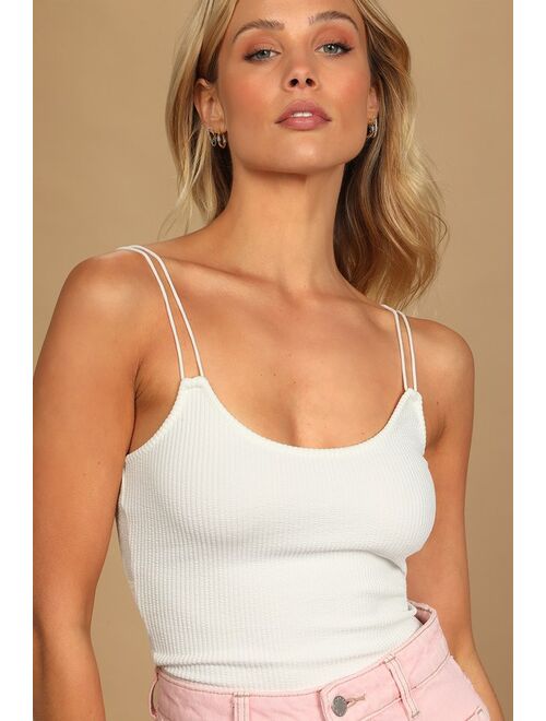 Lulus Double Duty White Ribbed Double Strap Cropped Cami