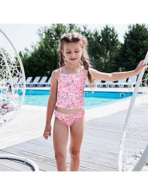Girls Two Piece Swimsuits Tankini Bathing Suit Kids Hawaiian Floral Swimwear Set 3-16 Years