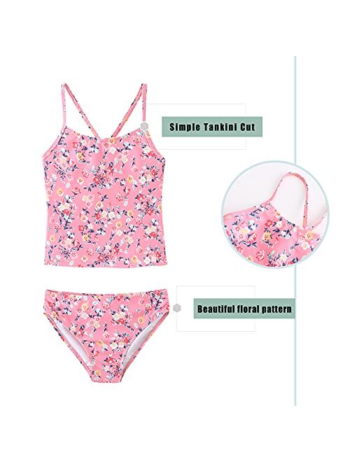 Girls Two Piece Swimsuits Tankini Bathing Suit Kids Hawaiian Floral Swimwear Set 3-16 Years