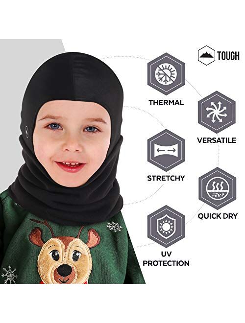 Tough Headwear Kids Balaclava Ski Mask - Winter Face Mask & Fleece Neck Warmer with Helmet Liner Hood - Cold Weather Snow Hat & Ninja Mask for Toddlers Boy