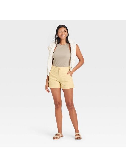 Women's High-Rise Utility Pocket Shorts - A New Day™ Light Yellow