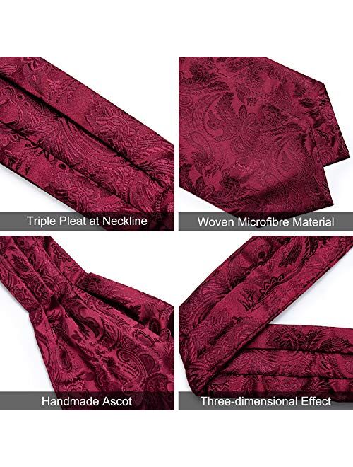 DiBanGu Paisley Cravat for Men, 4 PCS Woven Ascot Tie Pocket Square Cufflinks with Tie Ring Set