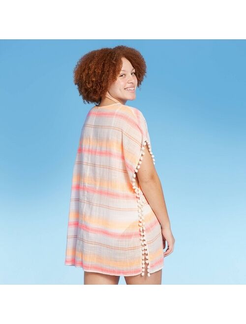 Juniors' Pom Pom Trim Cover Up Dress - Xhilaration™ Fresh White Stripe