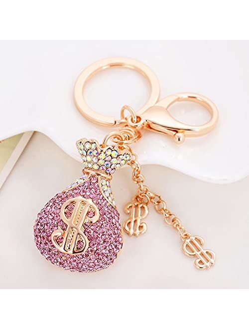 SSMDYLYM Crystal Lucky Bag Keychain Women Men Dollar Sign Chain Tassel Key Ring Letter Car Wallet Accessories (Color : Purple)
