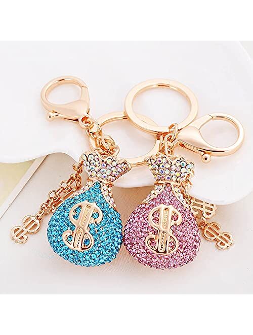 SSMDYLYM Crystal Lucky Bag Keychain Women Men Dollar Sign Chain Tassel Key Ring Letter Car Wallet Accessories (Color : Purple)