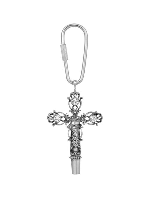 2028 Women's Pewter Crystal Cross Whistle Key Fob