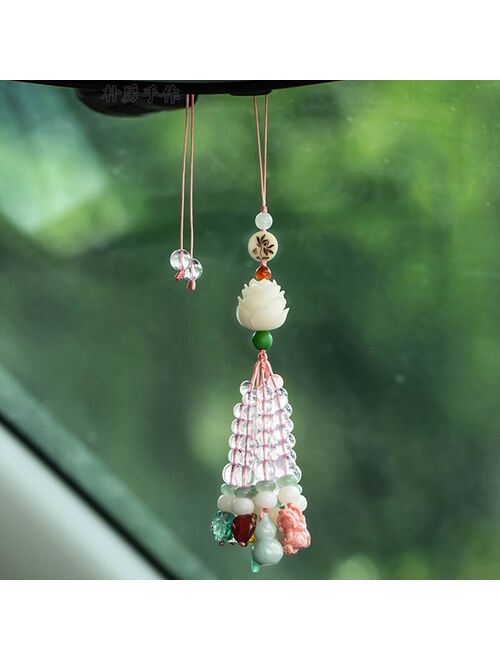 Weiyu Nautral Crystal Energy Stone Keychain Bring Health Wealth Lucky Pig PIXIU Lotus Key Chains Key Ring Key Holder For Women Jewelry