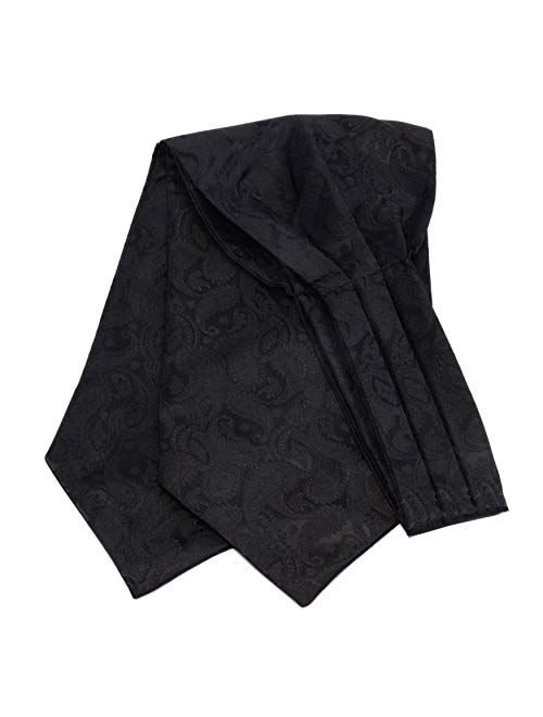 GUSLESON Men's Ascot Paisley Floral Jacquard Woven Gift Cravat Tie and Pocket Square Set
