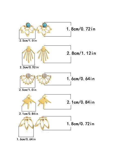 TAMHOO 18/21 Pairs Multiple Lotus Flower Ear Jacket Earrings for Women and Girls-Minimalism CZ BarTurquoise Studs-Chic Fashion Front Back Stud Earring Set