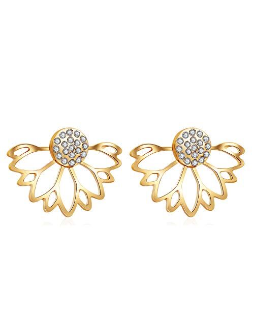 TAMHOO 18/21 Pairs Multiple Lotus Flower Ear Jacket Earrings for Women and Girls-Minimalism CZ BarTurquoise Studs-Chic Fashion Front Back Stud Earring Set