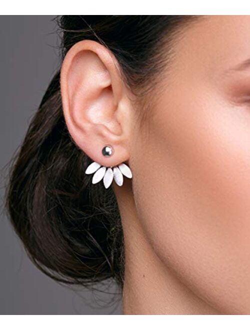 Doubnine Flower Jacket Earrings Front Back Stud Earrings Minimalist Jewelry for Women (2pairs (silver&gold))