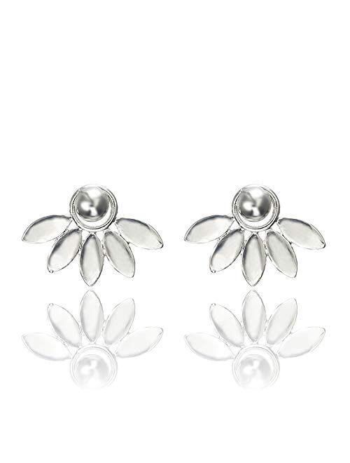 Doubnine Flower Jacket Earrings Front Back Stud Earrings Minimalist Jewelry for Women (2pairs (silver&gold))