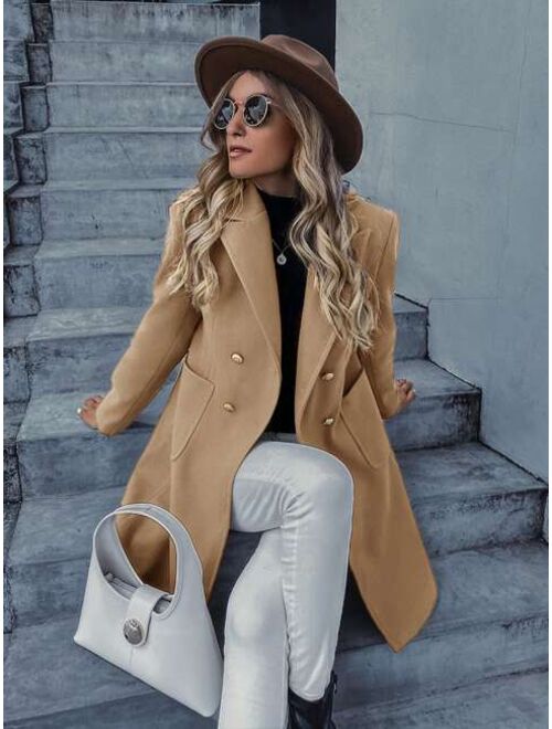 Shein Double Breasted Pocket Pea Coat