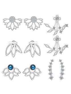 double ideal 5 Pairs Lotus Flower Earrings Jackets for Women and Girls Multiple Dainty Boho Chic Ear Jacket Stud Earring Set