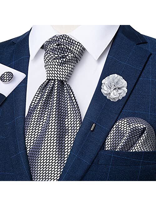 DiBanGu 4 PCS Ascot Ties for Men,Jacquard Cravat Ascot Tie Pocket Square Cufflinks with Floral Lapel Pin