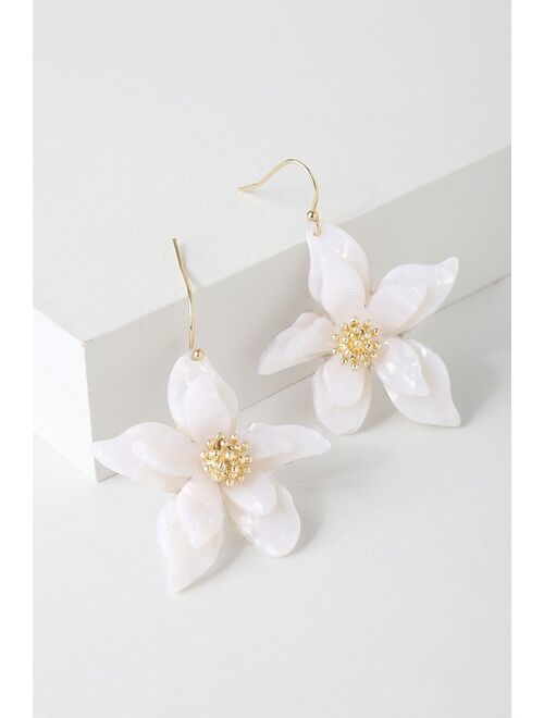 Lulus Riya Gold and White Flower Earrings
