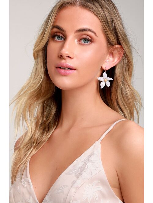 Lulus Riya Gold and White Flower Earrings